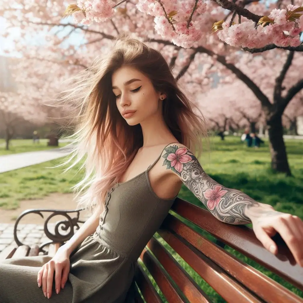 Cherry Blossom Tattoo on a Woman