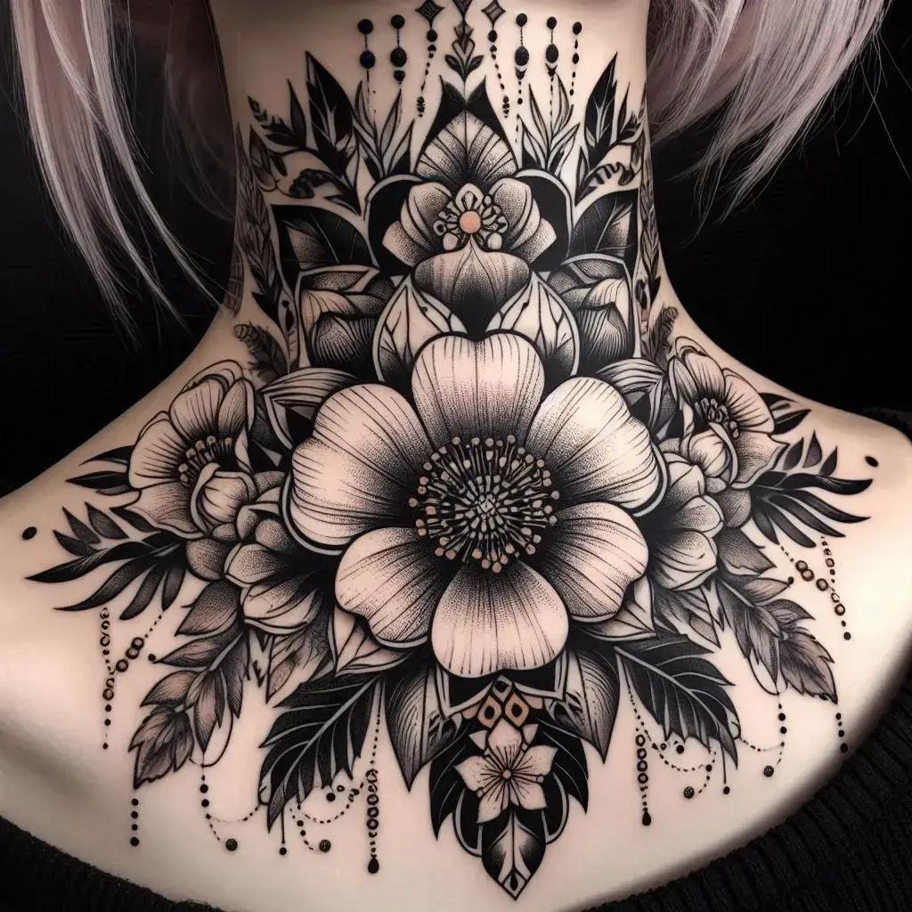 Floral Back Neck Tattoo Designs