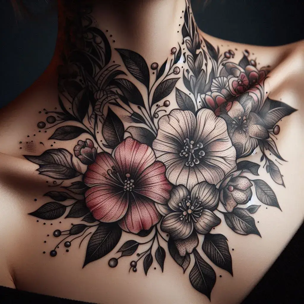 Floral Neck Tattoo Designs 1