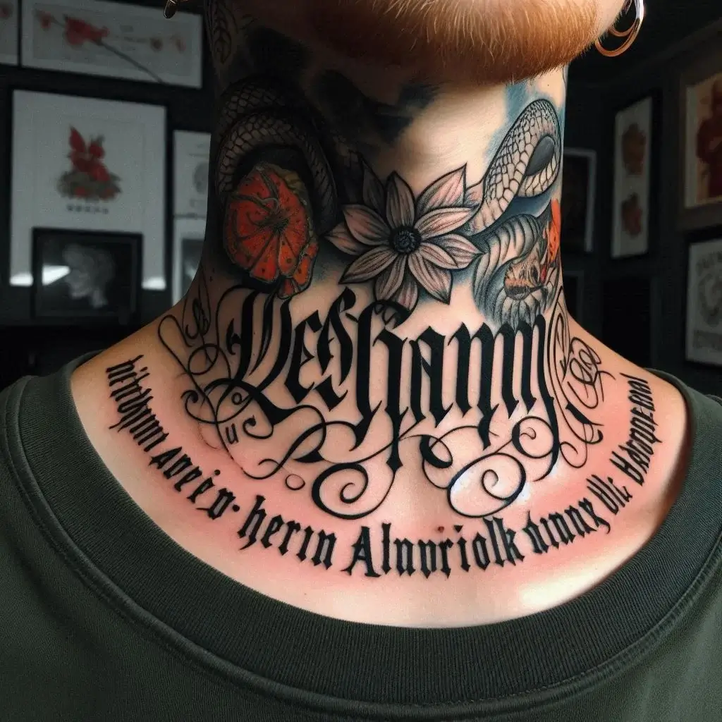 Lettering Tattoo design on Neck