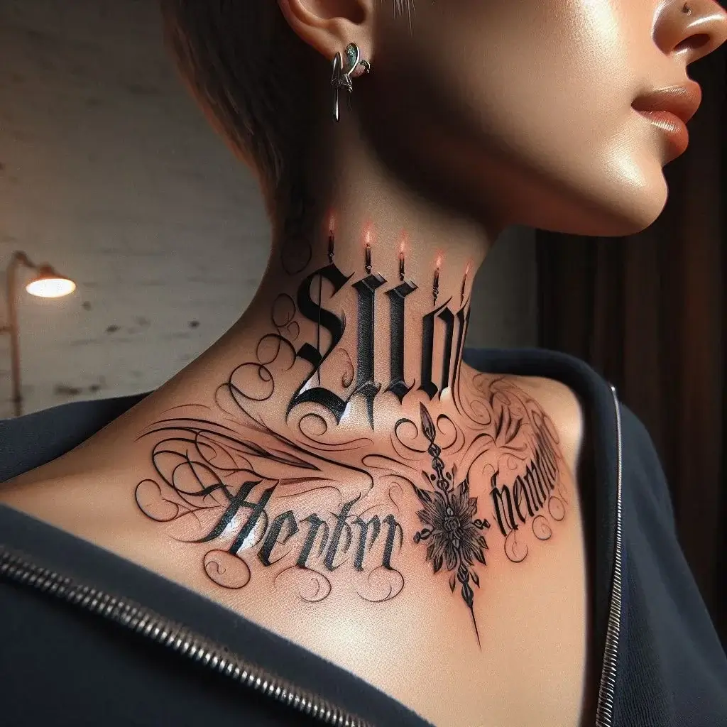 Lettering and Names Neck Tattoo