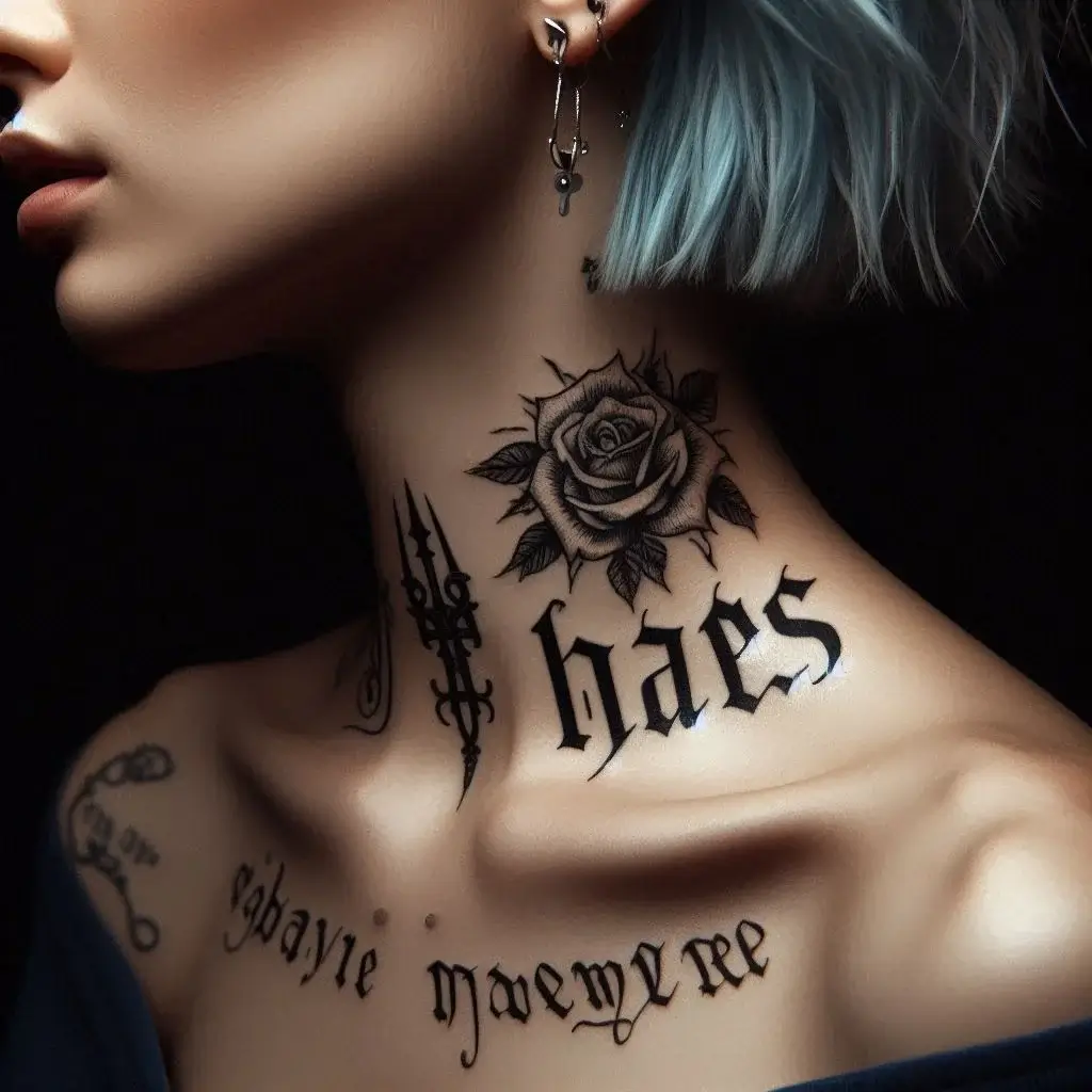 Lettering and Names Tattoo design on Neck