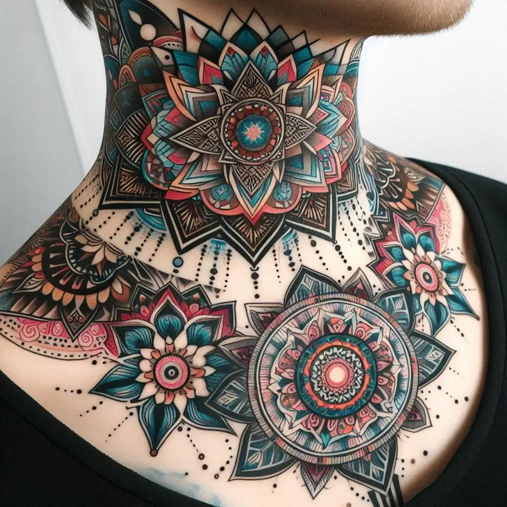 Mandalas and Geometric Patterns Tattoo design on Neck