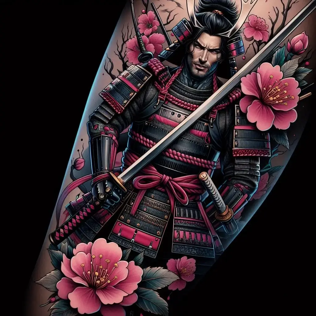 Samurai and Cherry Blossom Tattoo 1