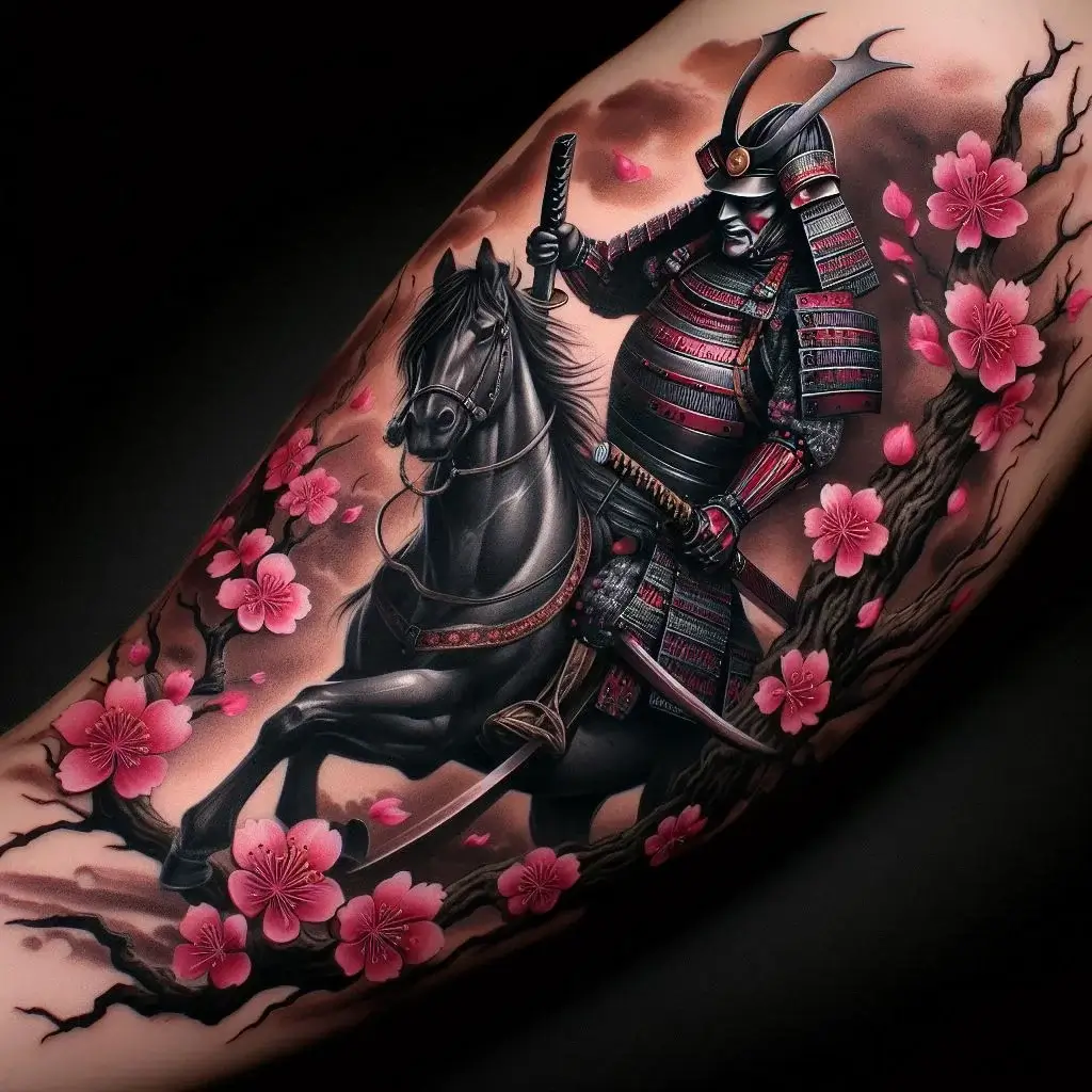 Samurai and Cherry Blossom Tattoo