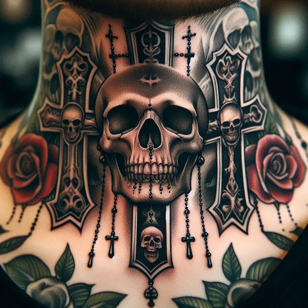 Skulls and Crosses Tattoo Designs on Neck