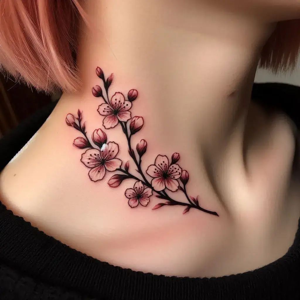 Small cherry blossoms Designs on Neck Tattoo 2