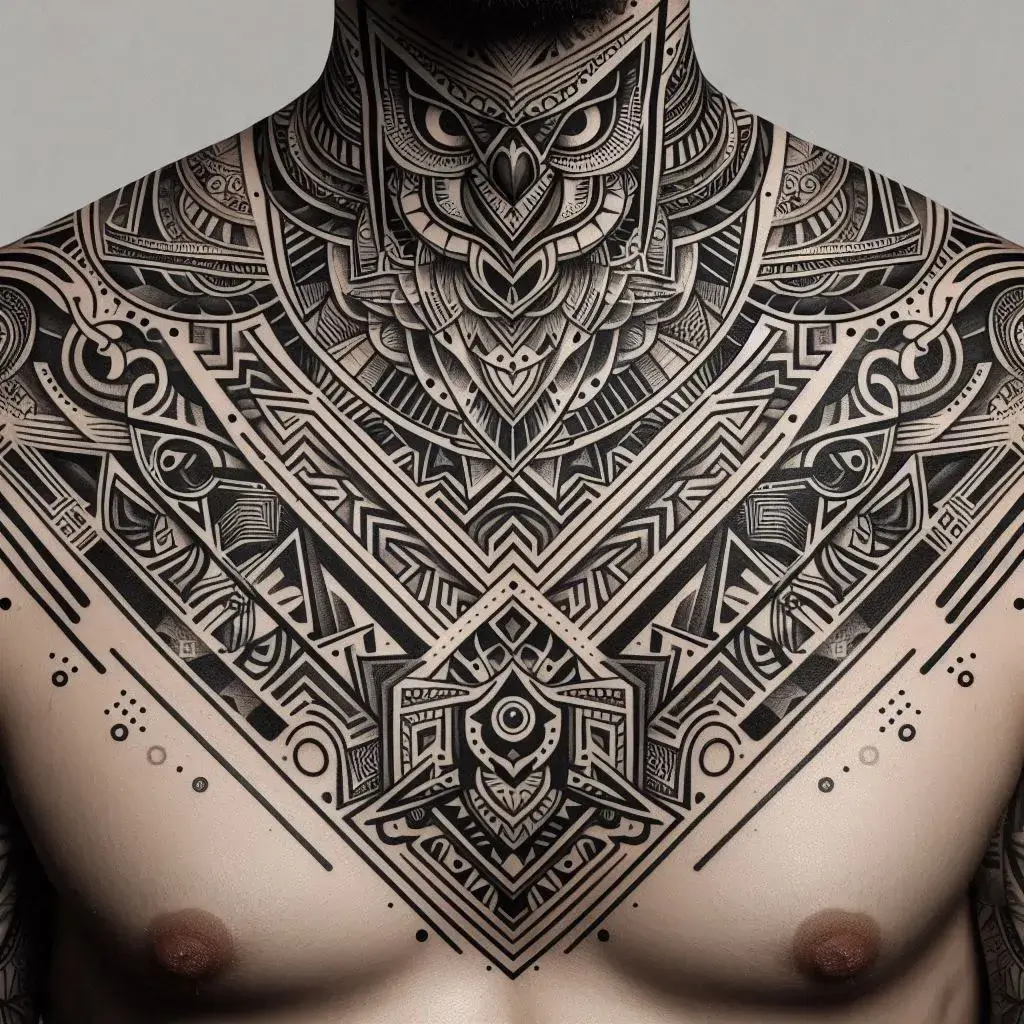 Tribal and Geometric Patterns Tattoo Designs on Men Neck