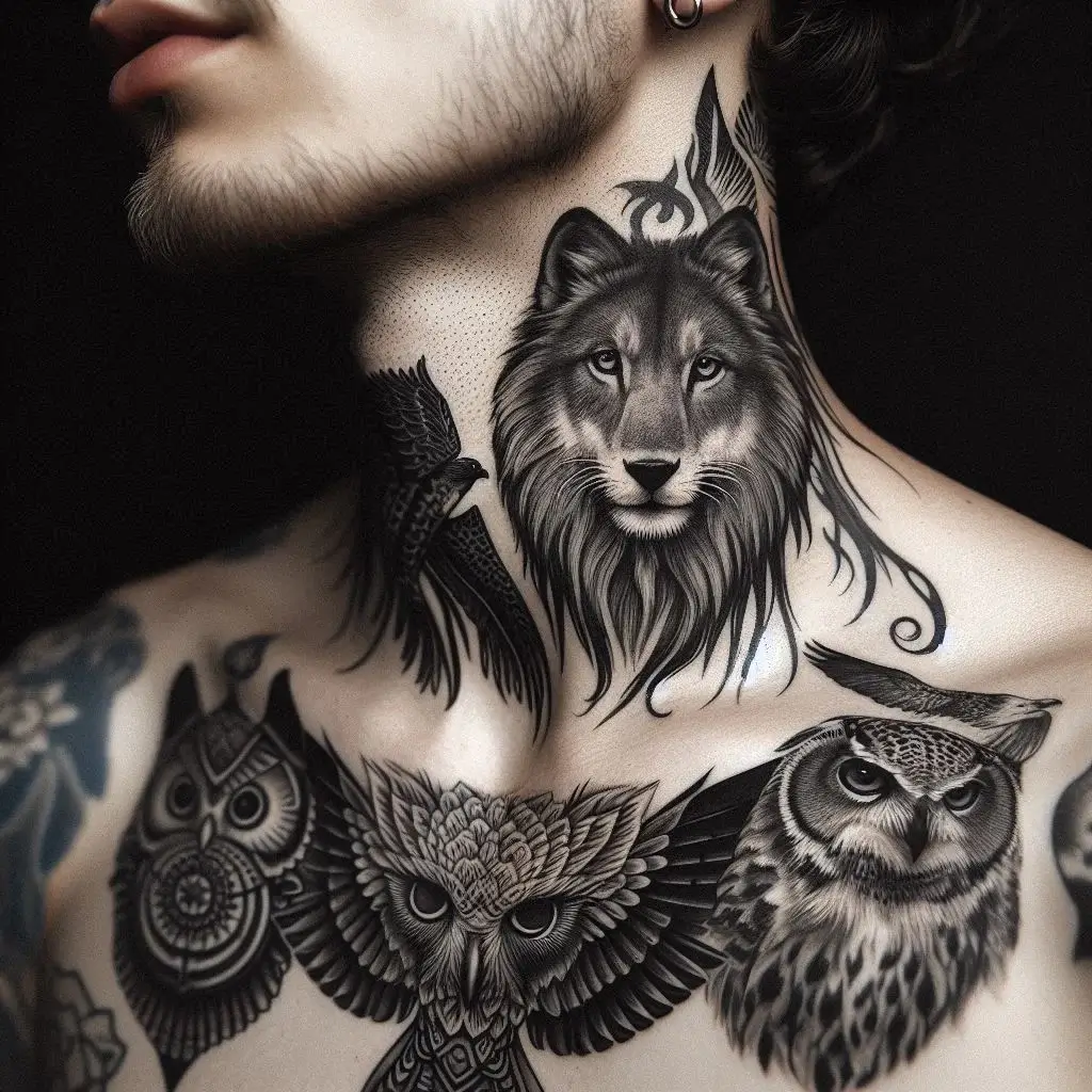 wolves neck tattoo