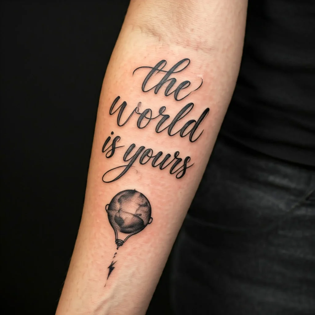 Classic Script on the Forearm The World is Yours