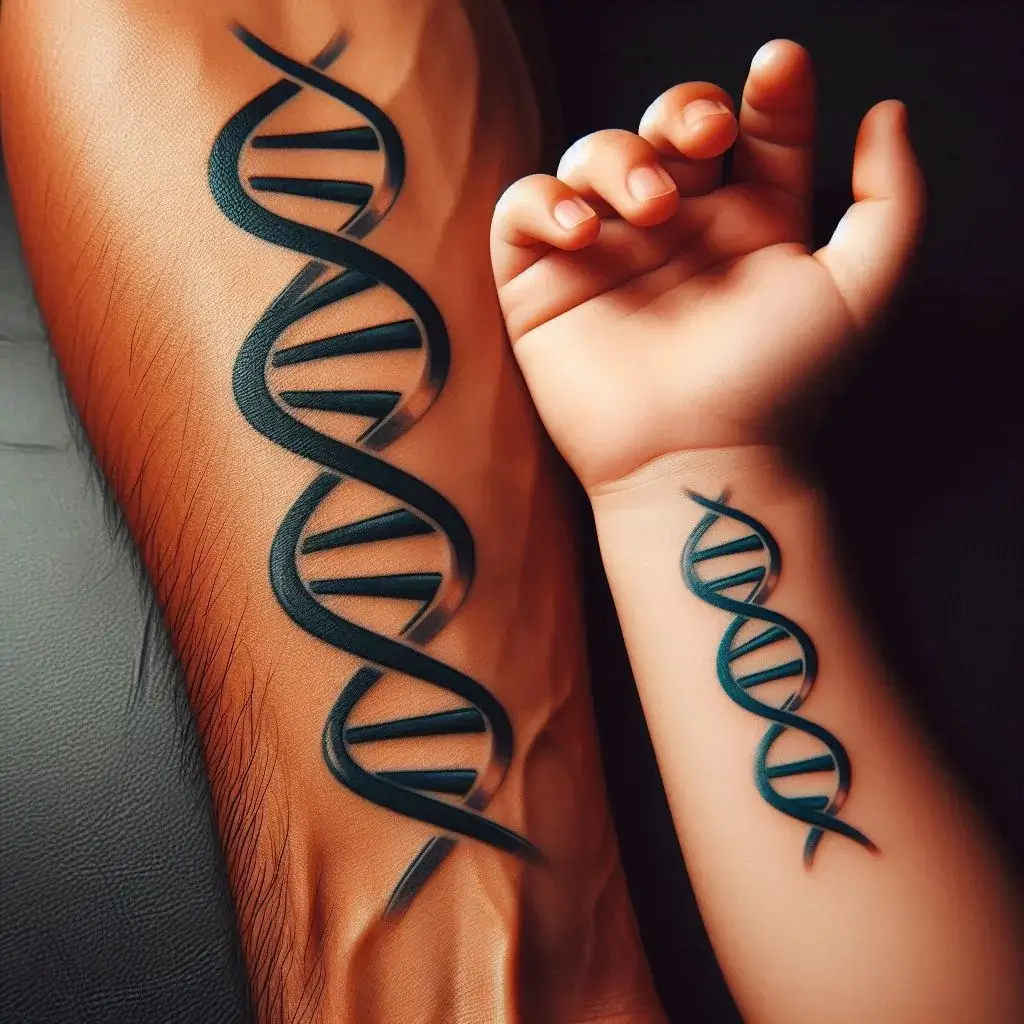 DNA Strand Tattoos on arm for Father And Son