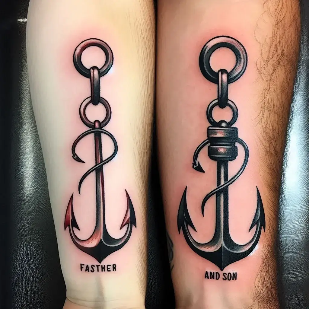 Father And Son Fishing Hooks Tattoo