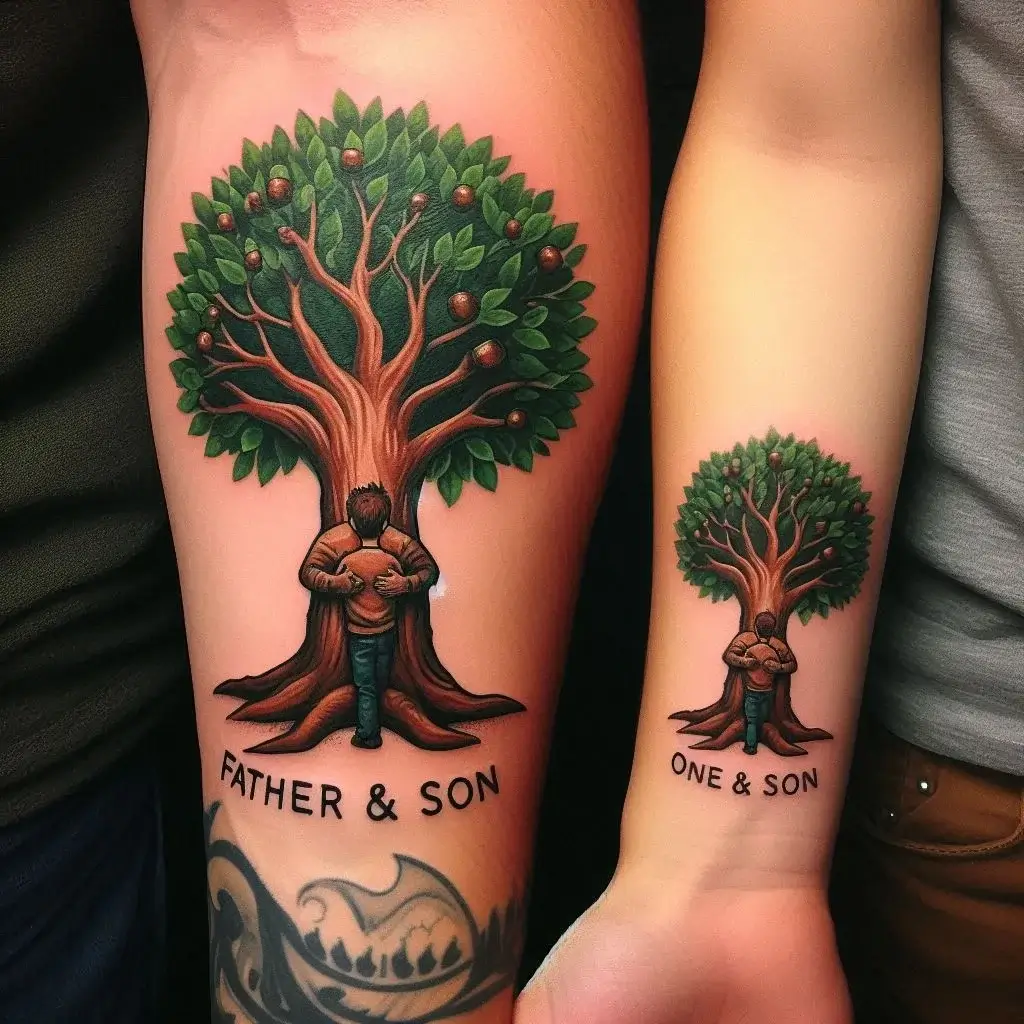 Father And Son Tree and Acorn Tattoo