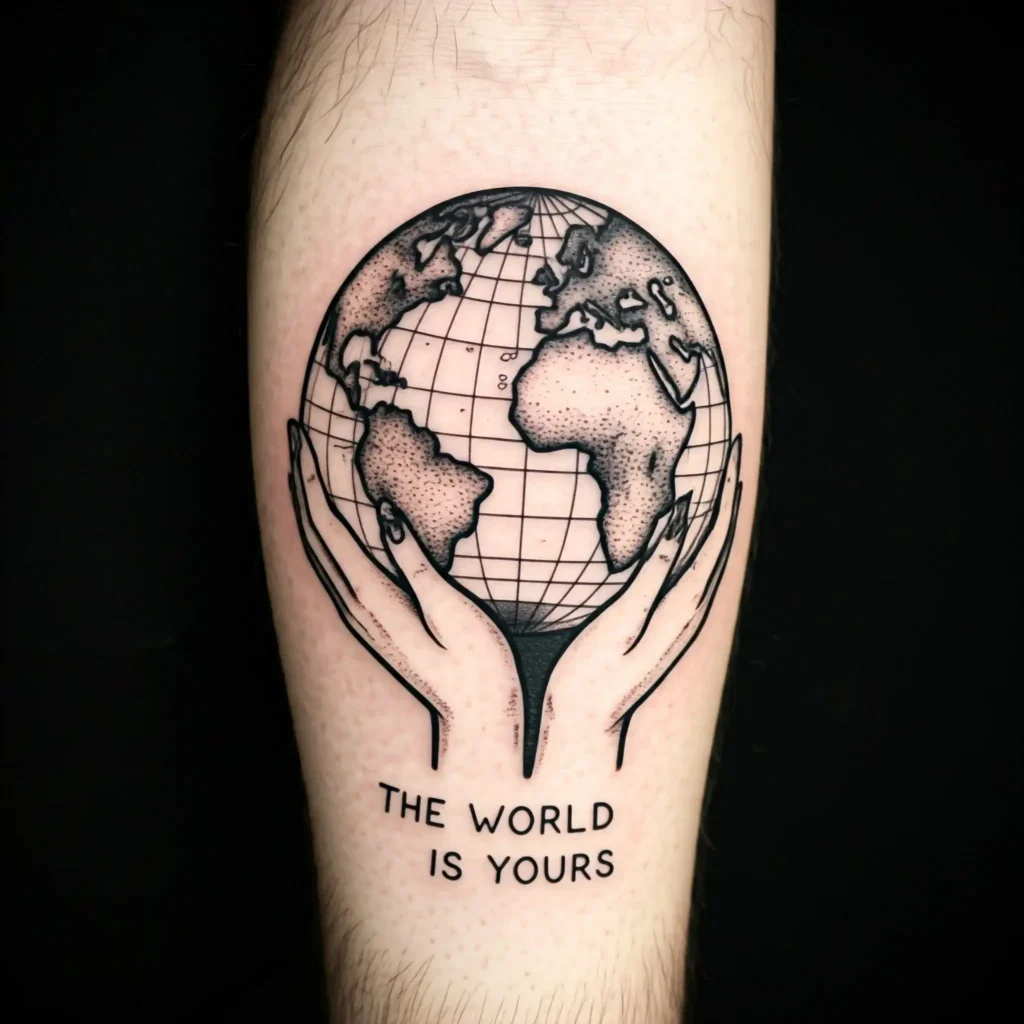 Globe in Hands tattoo and the world is yours