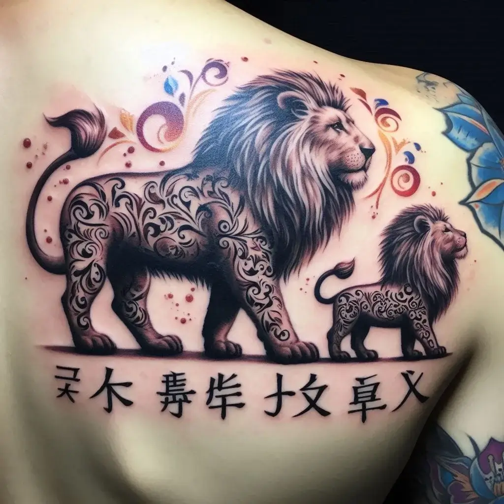 Lion Father nd Aon Tattoo