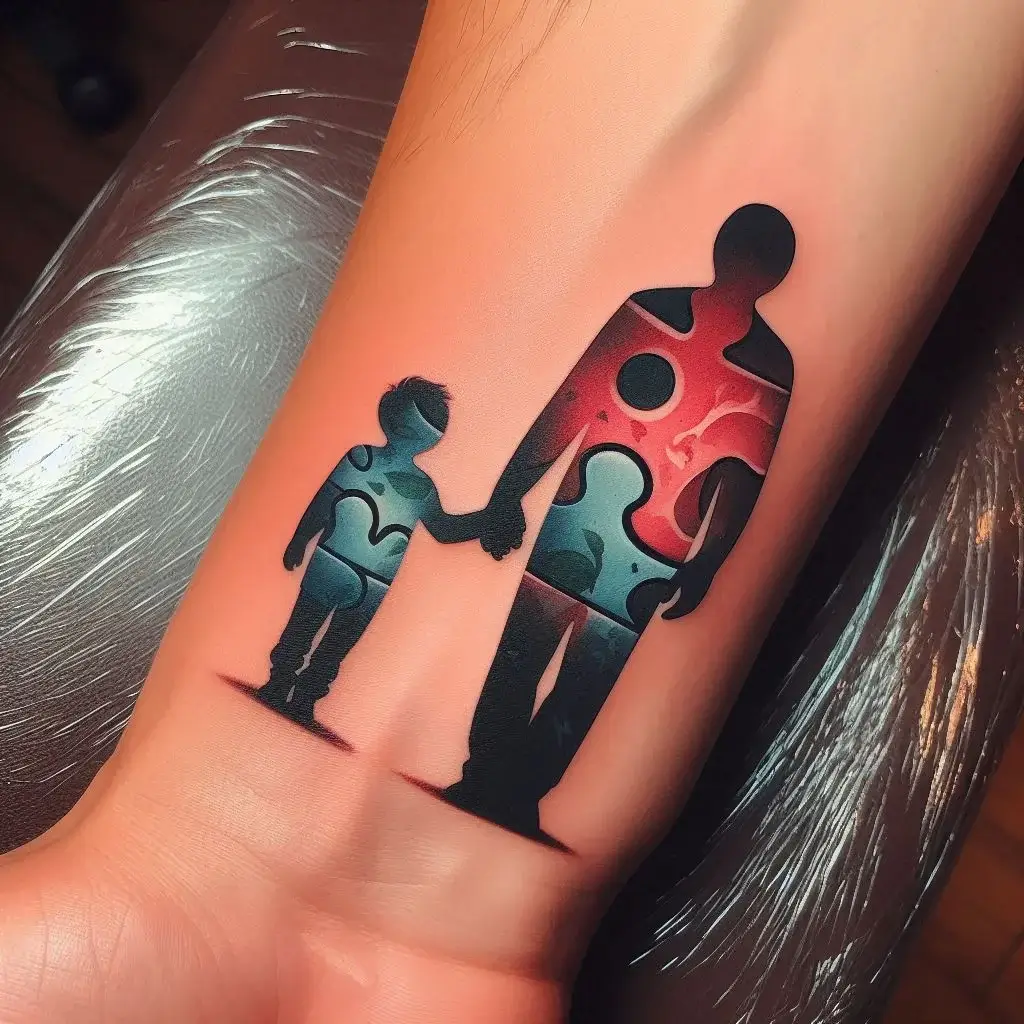 Matching Father And Son Puzzle Pieces Tattoo