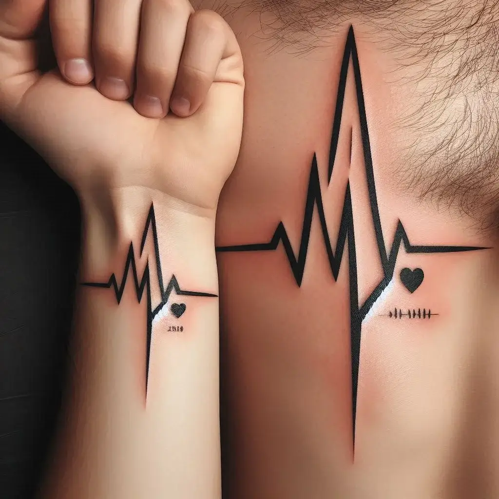 Matching Heartbeat Line Tattoo for Father And Son