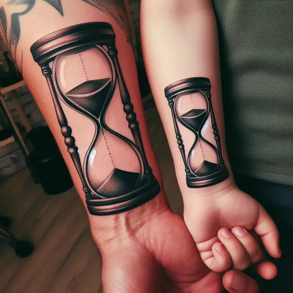 Matching Hourglass Tattoos For Father and Son