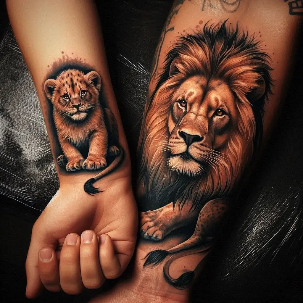 Matching Lion Father And Son Tattoos