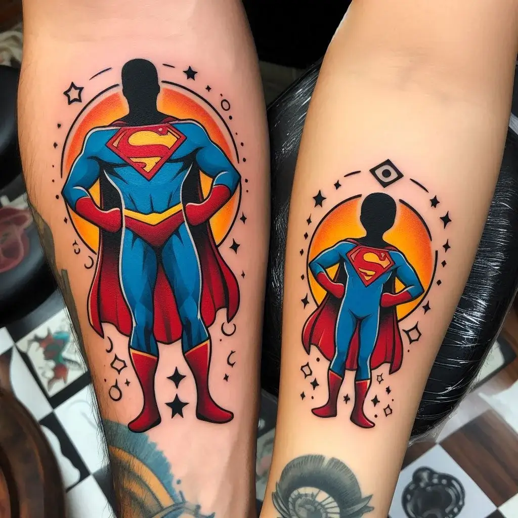 Matching Superhero Symbols tattoo for Father And Son