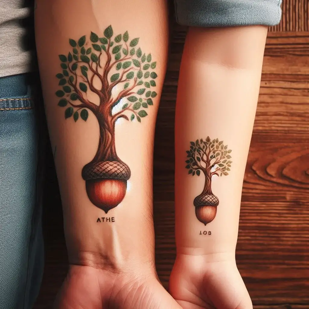 Matching Tree And Acorn tattoo