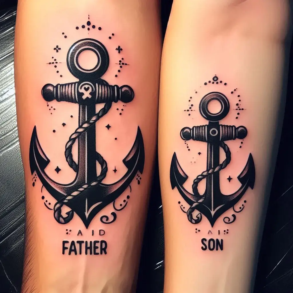 Matching anchors tattoo for Father and son