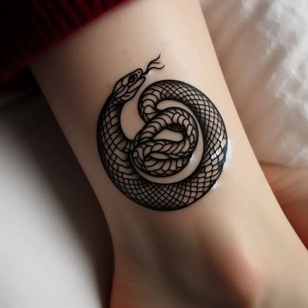 Ouroboros Small Snake Eating Its Tail Tattoo