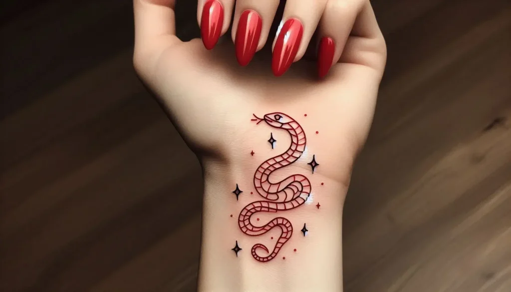 Red Minimalist and Linework snake tattoo