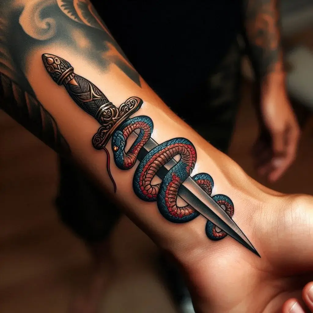 Small Snake and Dagger Tattoo