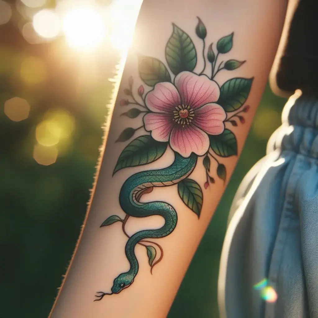 Snake and Flower Tattoo